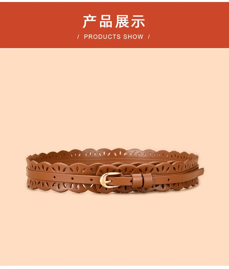 Soft Wide Hollow Out Leather Wraparound Belt for Women