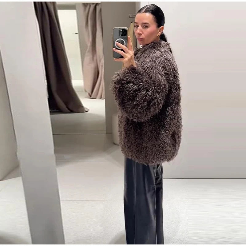 Vintage Women's Fur Coat Elegant Open Collar Thicken Full Sleeve Jacket With Furs Female 2025 New Autumn Winter Woman Clothes