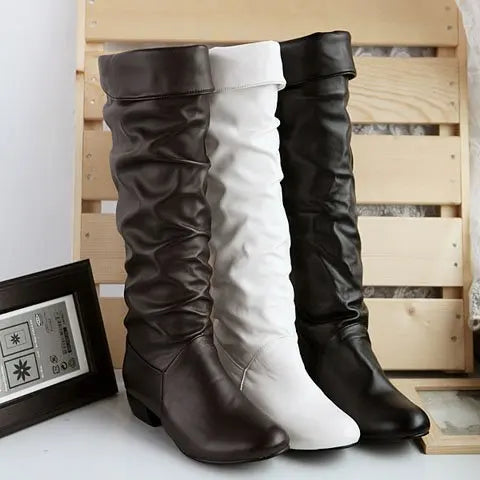 Pointed Toe Platform Square Heel Knee High Boots for Women