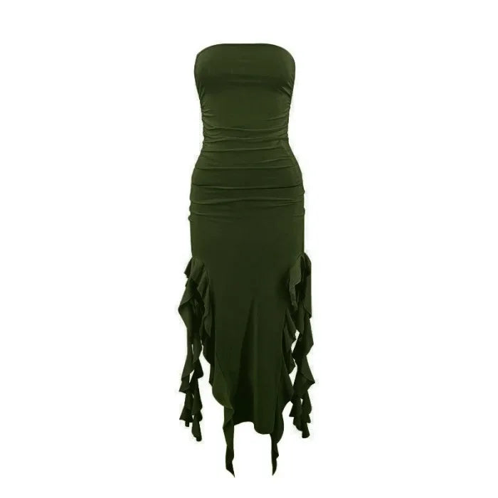 Short Dresses Womens Fashion New Sexy Spicy Girl Sleeveless Strapless Sweet Split Asymmetric Casual Party Long Dress 2025 Summer
