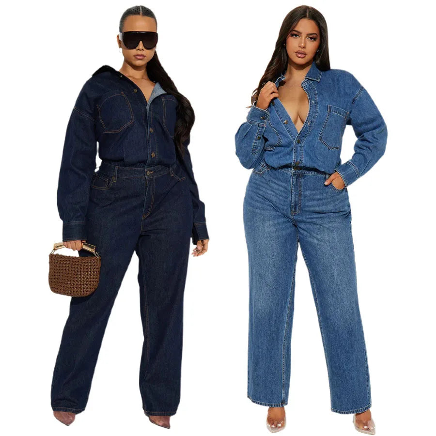 Washed Distressed Denim Jumpsuit