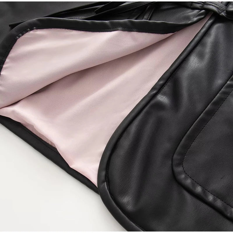 Autumn Winter Pu Leather Moto Jacket With Long Sleeve for Women