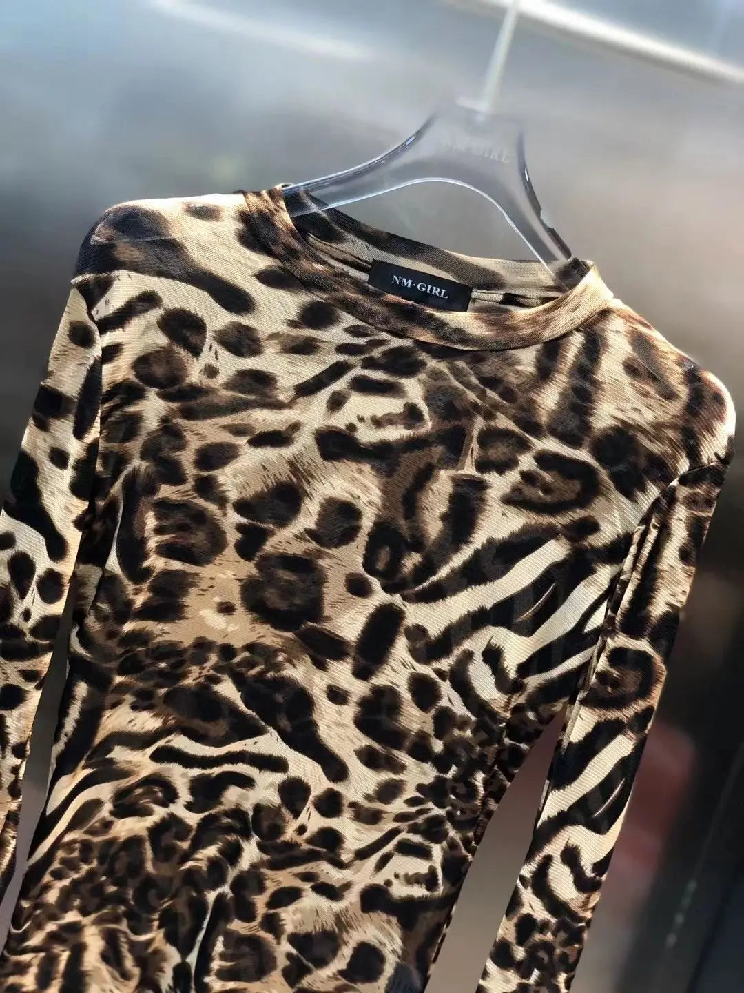 Top Female Mesh Leopard Print Women's Long Sleeve T-shirt Mature Spring Autumn Sexy Korean Reviews Many Clothes Japanese Vintage