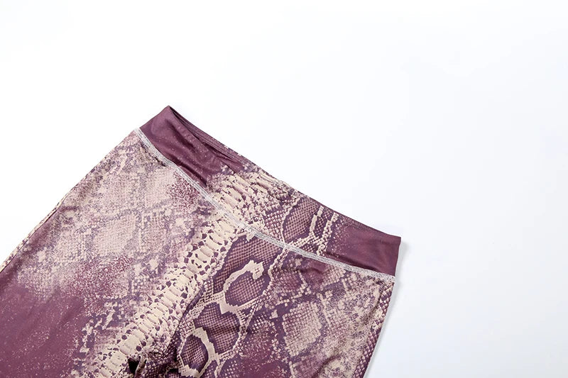 Snake Print Zip Jacket and Pants Two Piece Set for Women