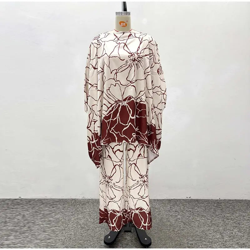 Floral Print Satin Lantern Sleeve Two Piece Set for Women