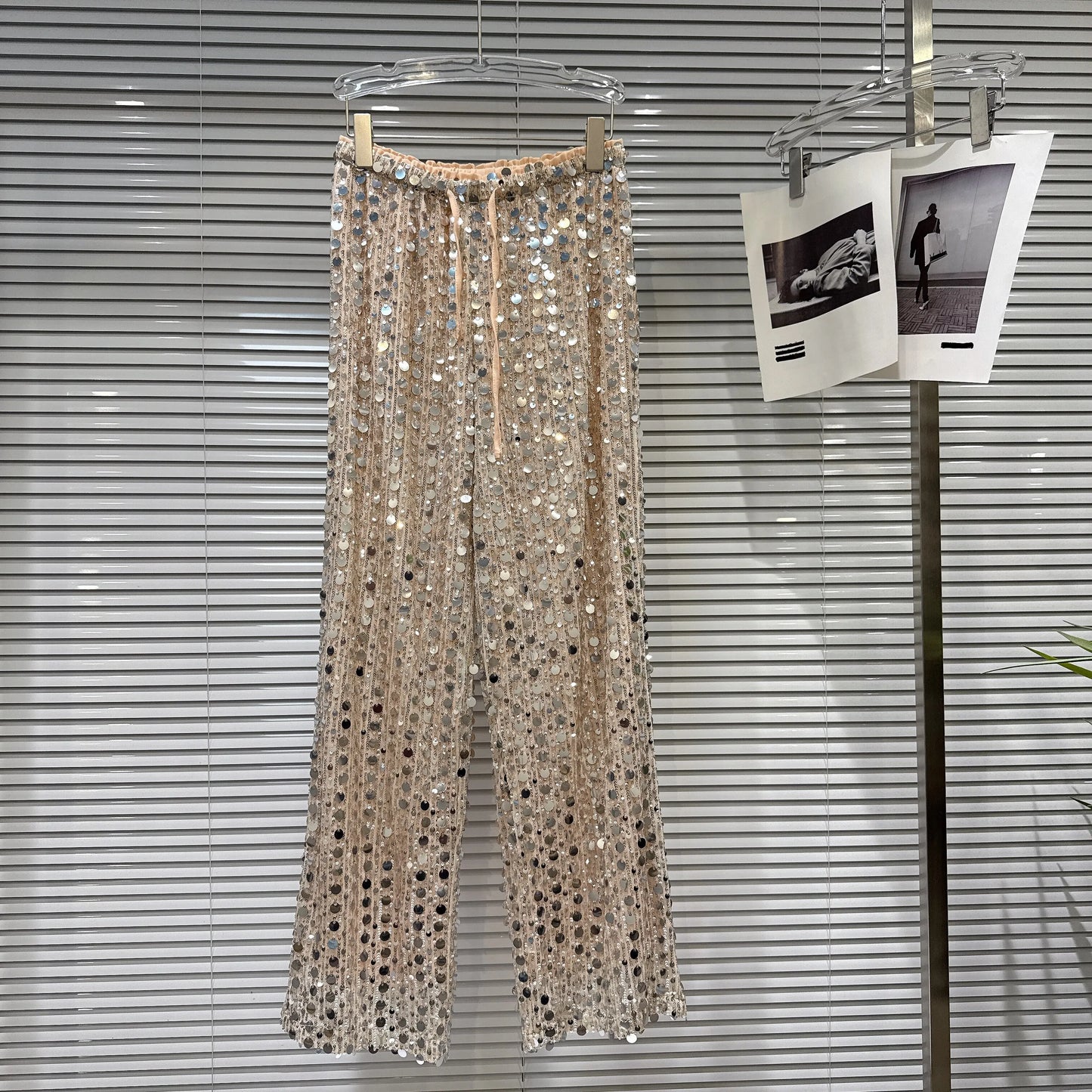 2026 Summer New Fashion Hot Girl Style Silver Sequin Tie-up Elastic Waist Pants - High Street Women's Versatile Casual Trousers