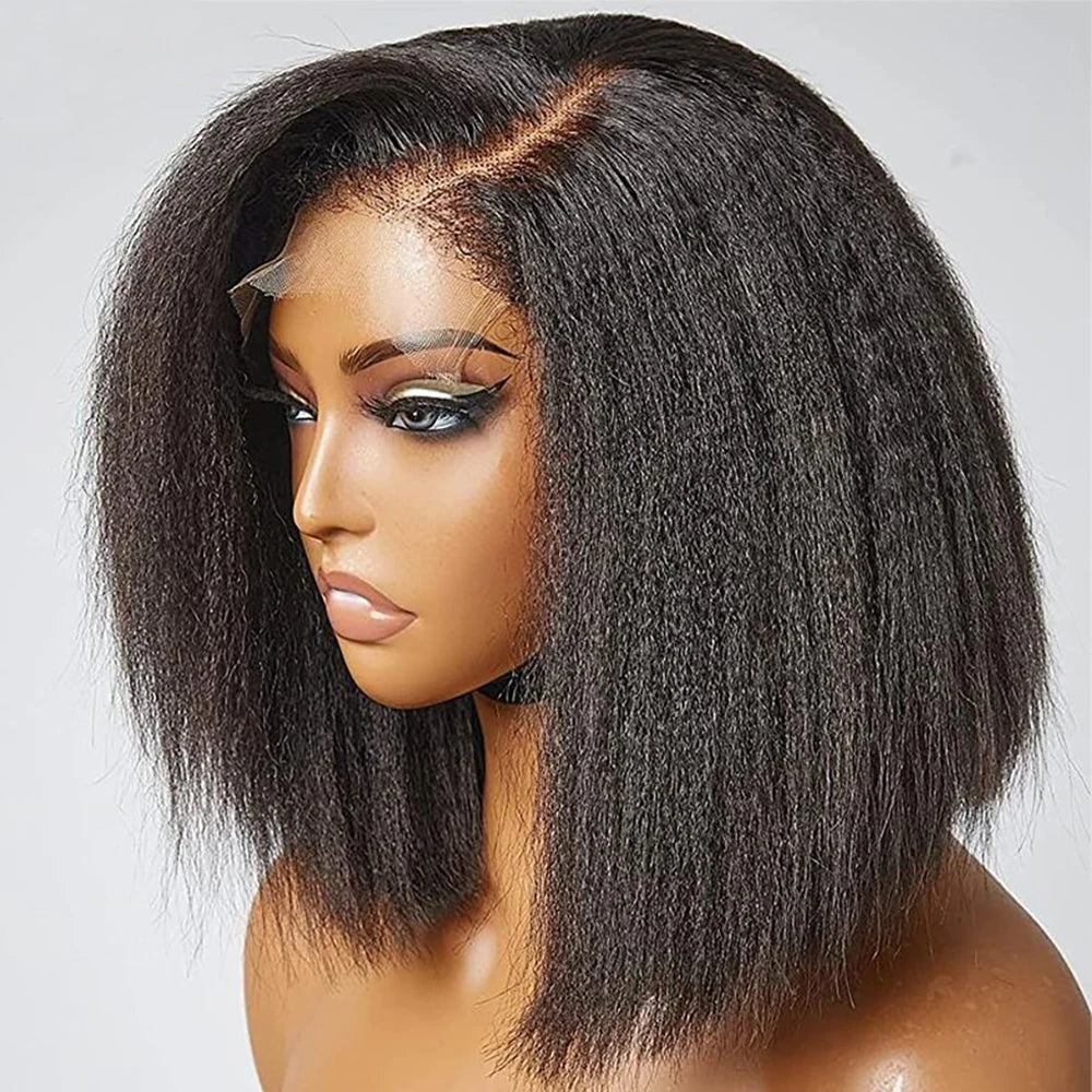 Transparent Kinky Straight Lace Front Wigs Pre Plucked Yaki 5X5 Short Bob Human Hair Wigs For Woman Natural Lace Closure Bob Wig