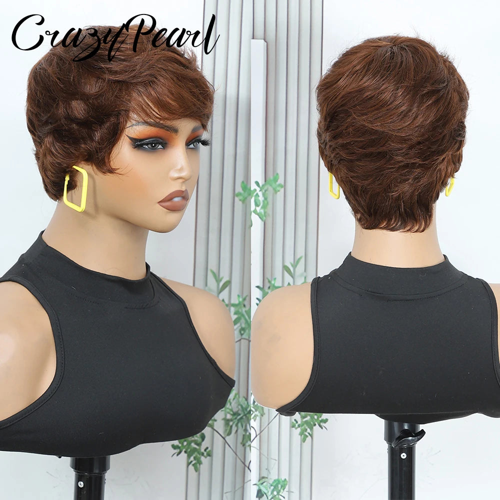 Layered Pixie Cut Human Hair Wig With Bangs for Women