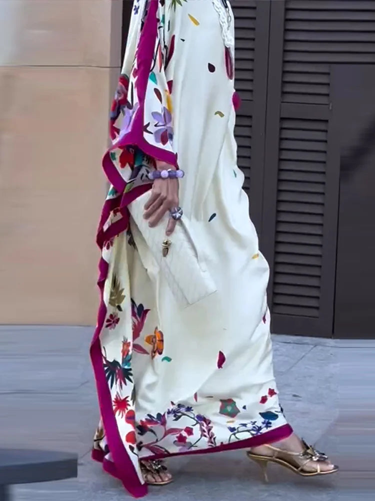 Casual Print Pleated Maxi Beach Vacation Chic Dress for Women