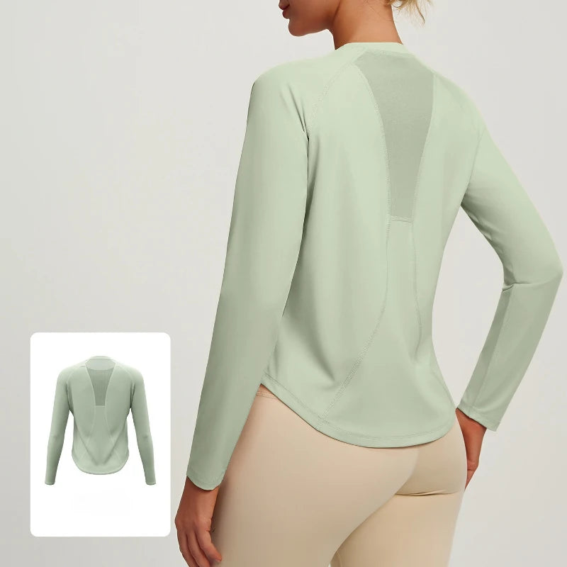 Breathable Loose Mesh Long Sleeve Yoga Top for Women