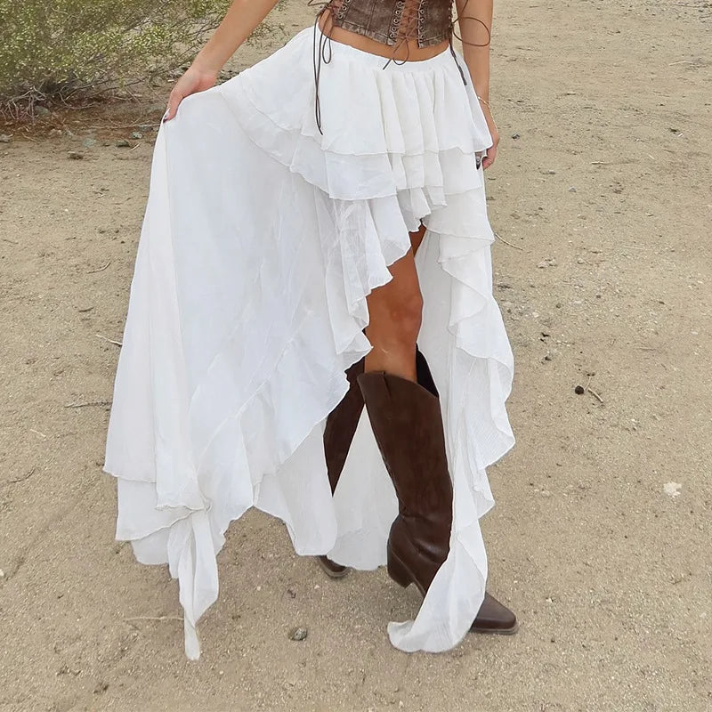 High Waist Pleated Asymmetrical Mini Skirt for Women