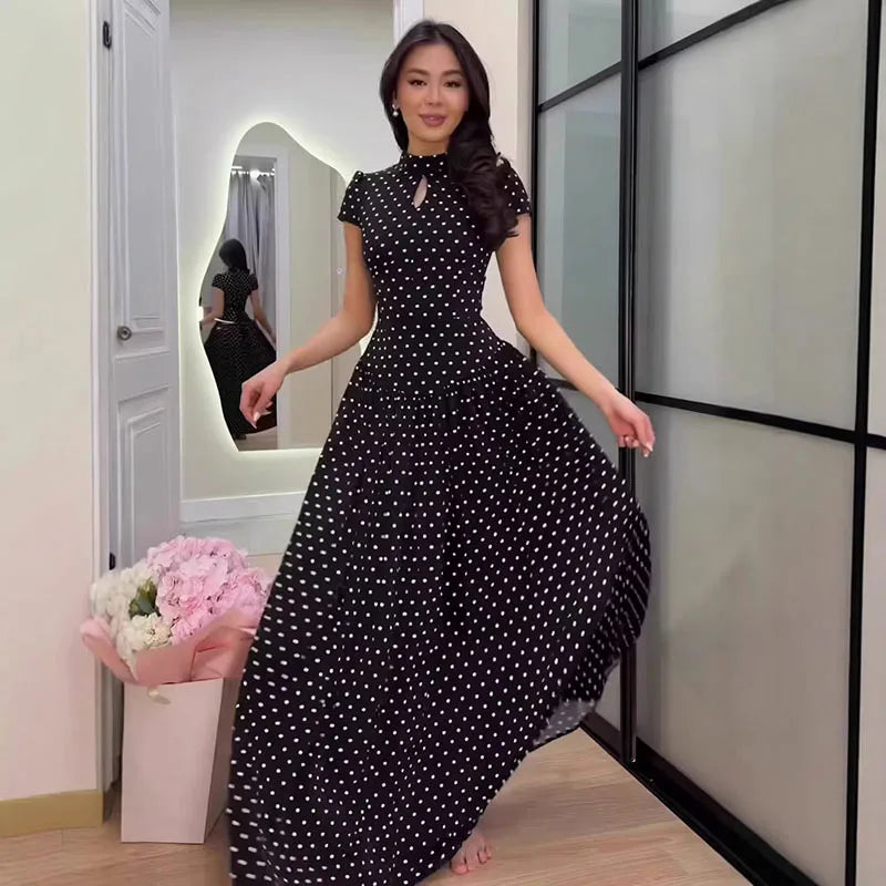Elegant Hollow Out Lace Up Ankle Length Dress for Women