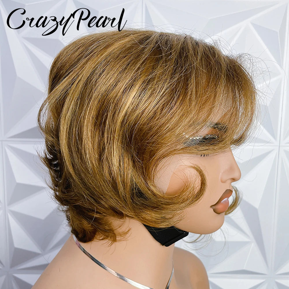 Short Straight Human Hair Lace Frontal Wig for Women