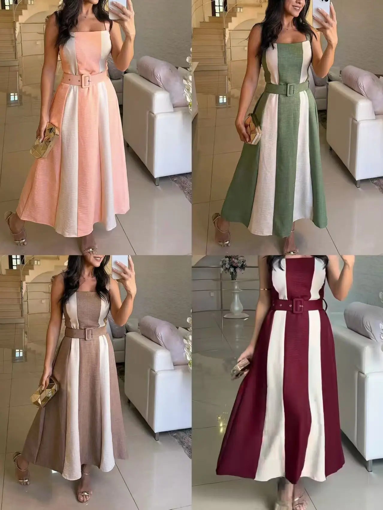 Elegant Sleeveless Striped A-Line Party Dress for Women