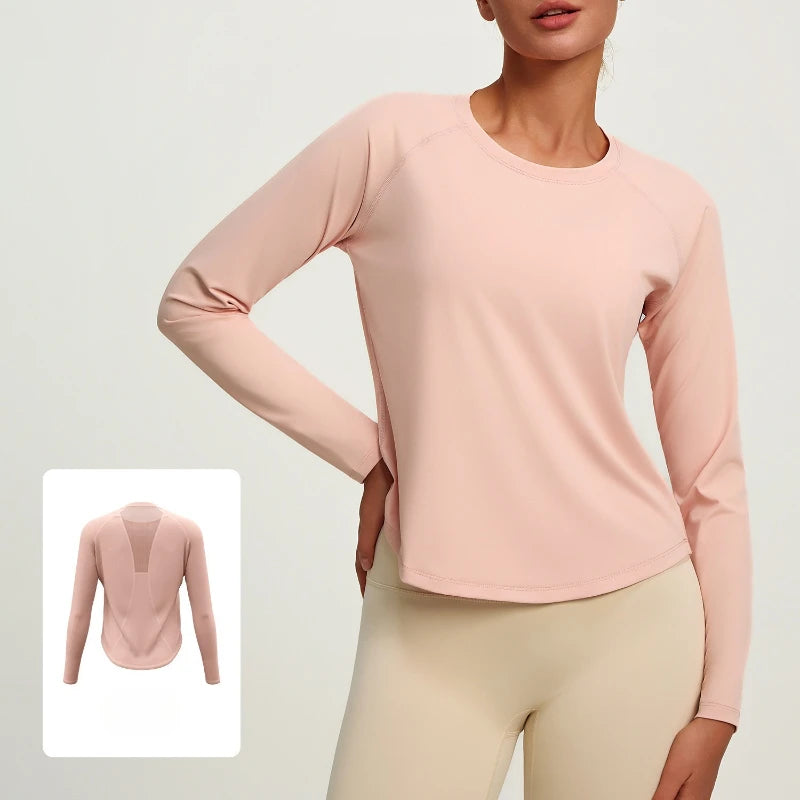 Breathable Loose Mesh Long Sleeve Yoga Top for Women