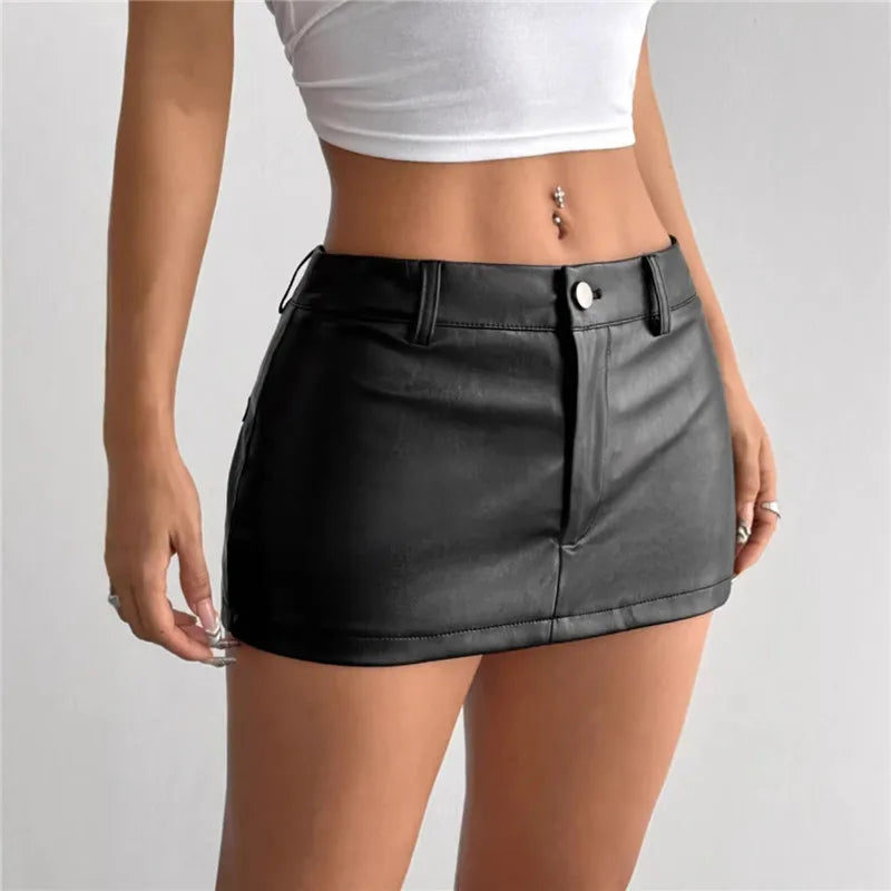 Slim Fit Faux Leather Zippered Mini Skirt for Women
