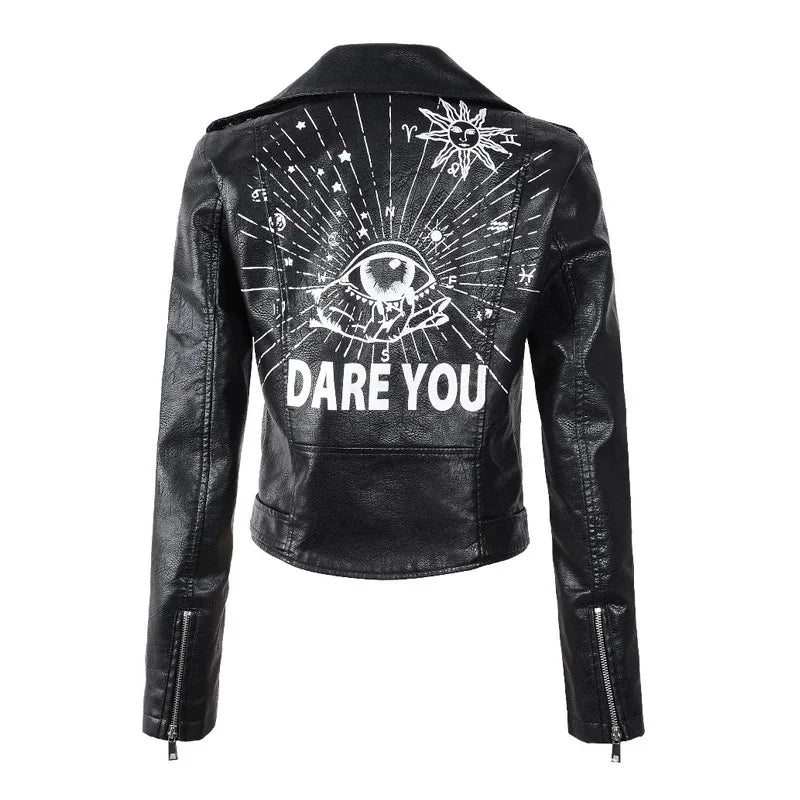 Rivet Zipper Faux Leather Motorcycle Jacket for Women