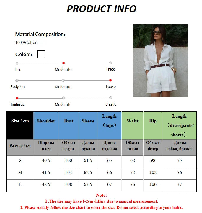 Casual Cotton Polo Shirt And High Waist Shorts Two Piece Set For Women