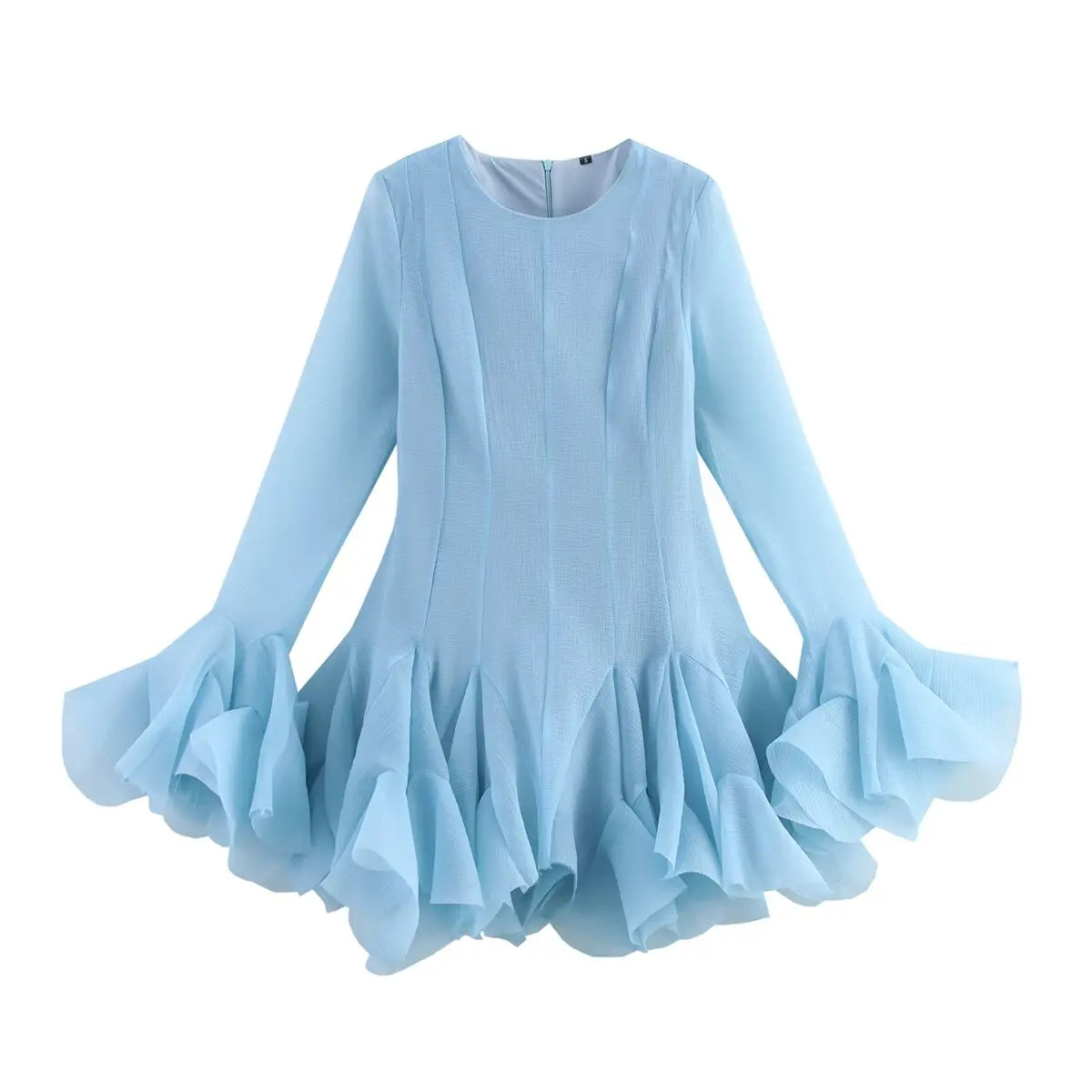 French Style Ruffle Hem Flare Sleeve Mini Dress for Women