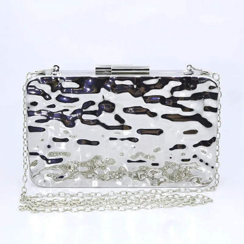 Luxury Silver Wavy Chain Evening Handbag for Women