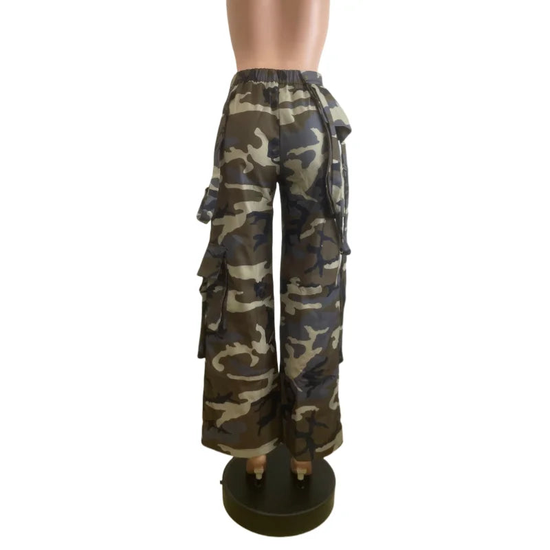 FAGADOER Fashion Camouflage Loose Pants Women High Waist Cargo Pocket Patchwork Pants Female Y2K Streetwear Bottoms 2025 New