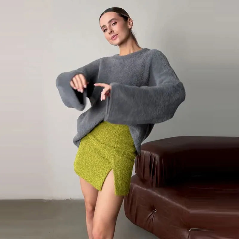 Vintage Suede Jacket and Mini Skirt Two Piece Set for Women