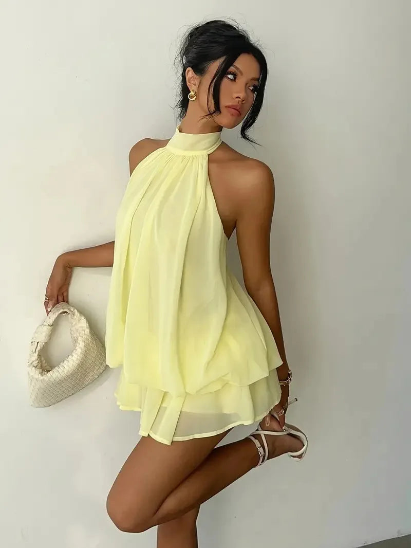 Chiffon Halter Backless Summer Mini Dress for Women