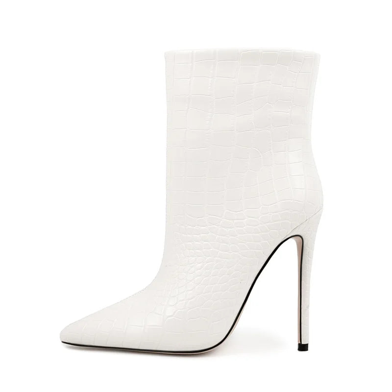 Pointed Toe Zipper Retro Stone Pattern Ankle Boots For Women