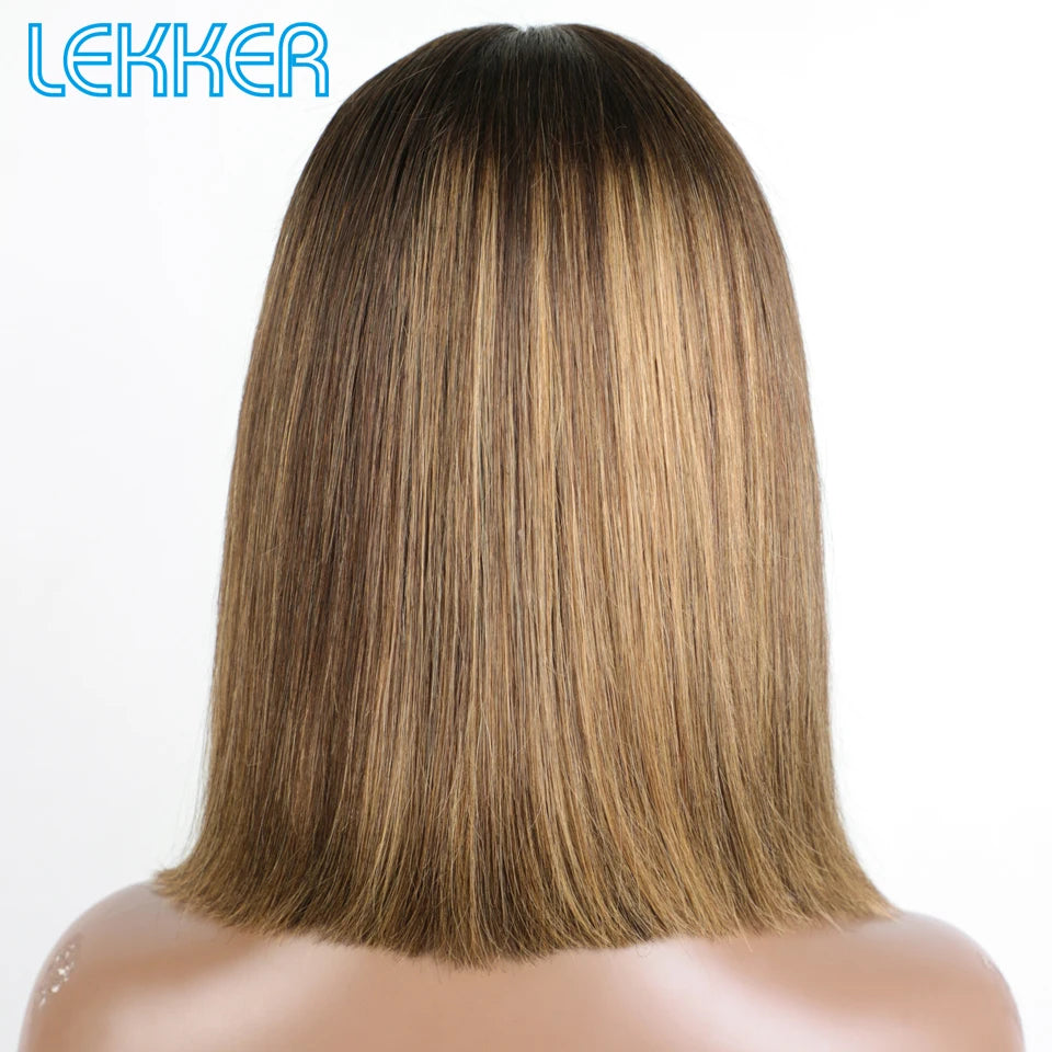 Short Straight Highlight Blonde Lace Front Bob Wig for Women