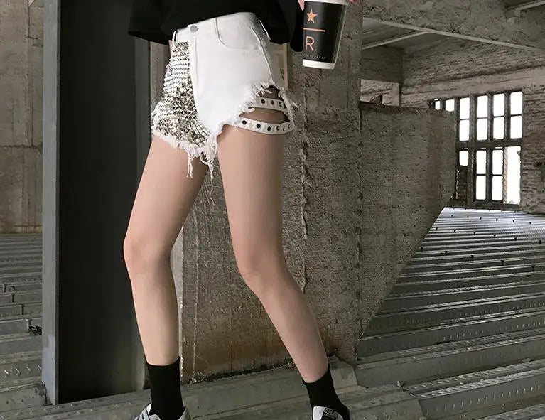 Relaxed Fit High Waisted Denim Shorts With Tassel Accents For Women