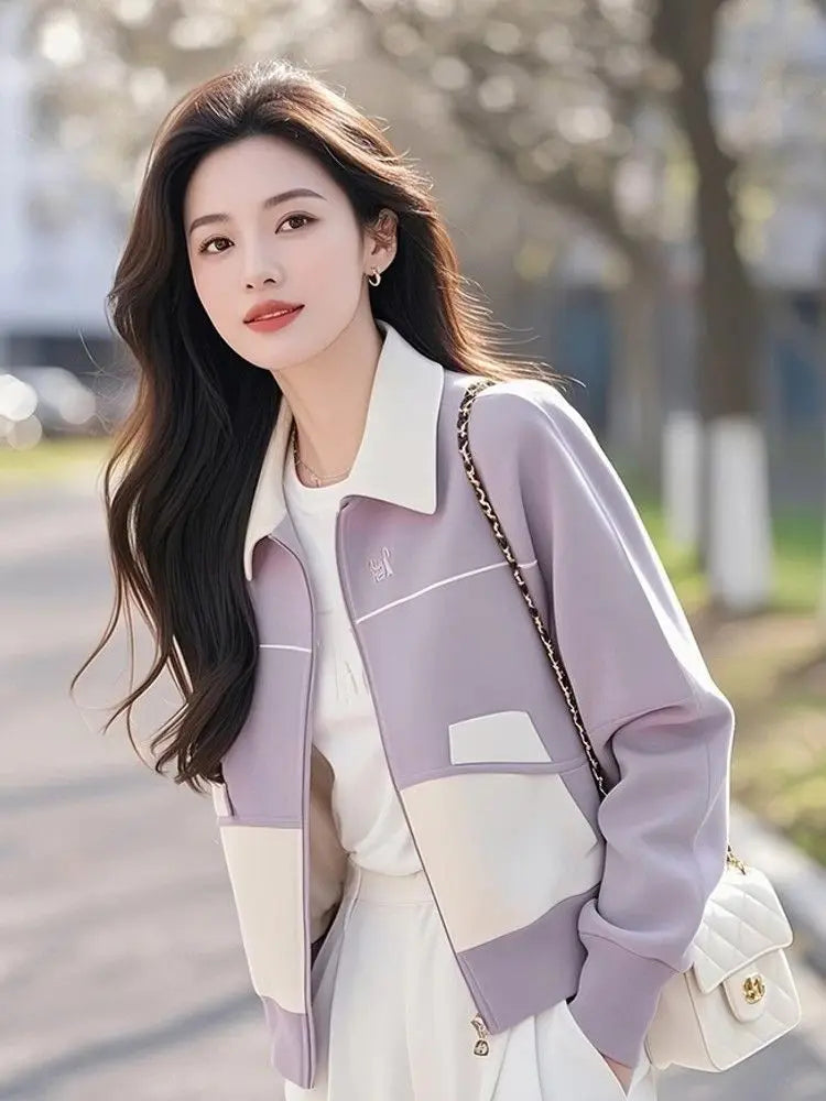 Purple Slim Fit Zip Up Knit Cardigan With Pockets For Women