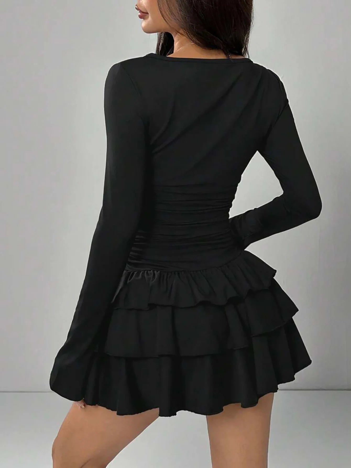 Elegant Cascading Ruffle Flare Sleeve Bodycon Dress for Women