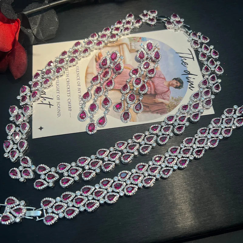 Zircon Tassel Necklace and Bracelet Set for Women