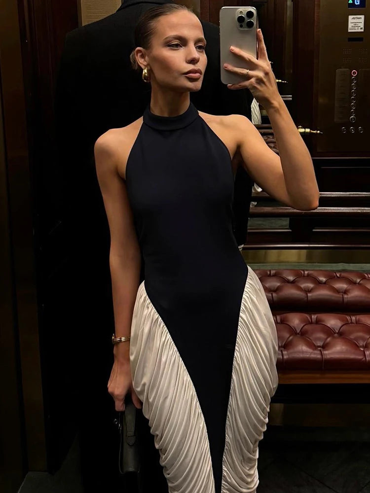 Cutenew Shirring High Street Women Maxi Dress Classic Elegant Trend Sleeveless Straight Bodycon Female Evening Banquet Vestidos