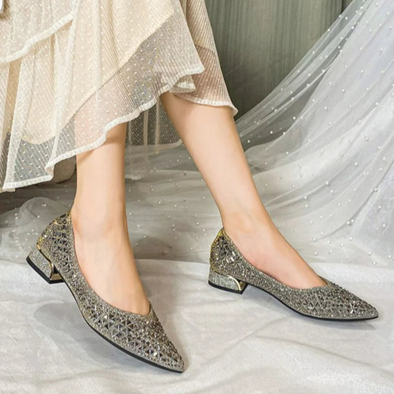 Sparkling Rhinestone Pointed Toe Ballet Flats for Women