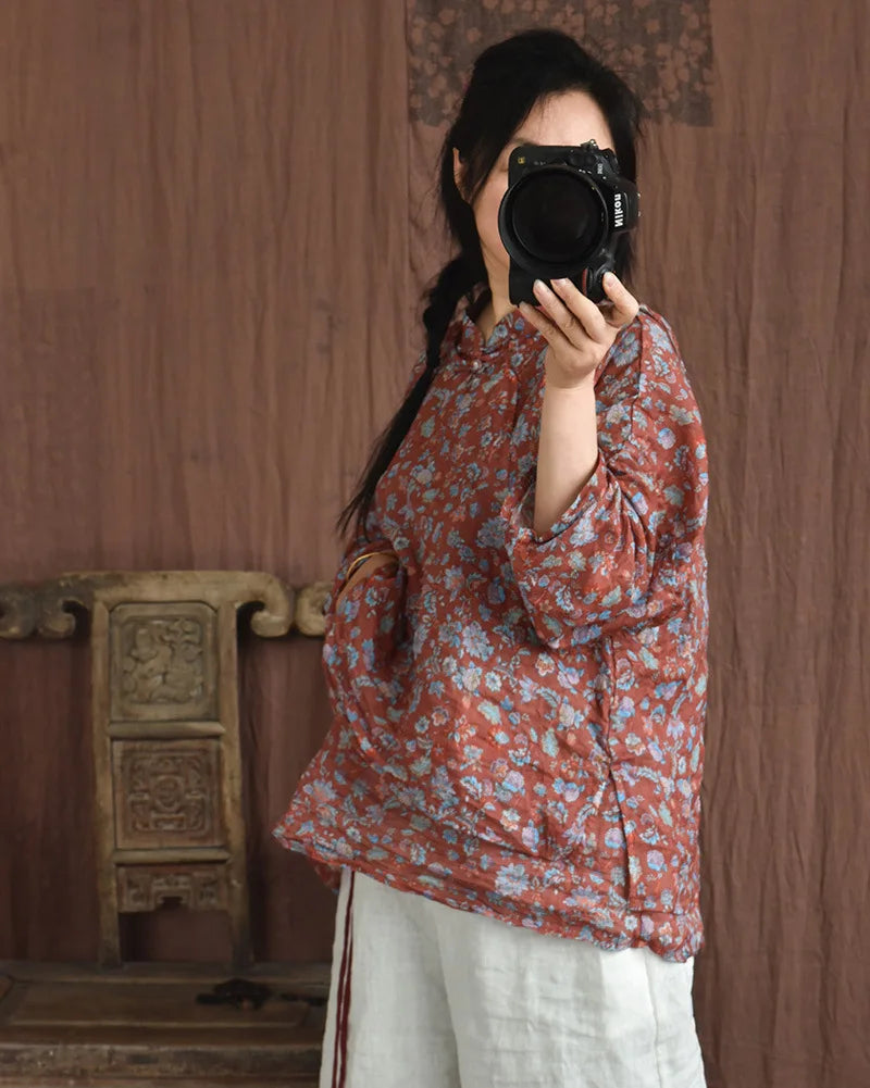 Casual Linen Tank Top With Vintage Floral Print for Women