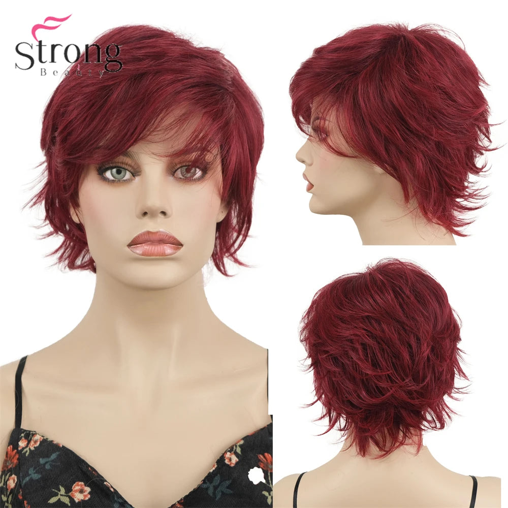Capless Red Short Pixie Cut Natural Synthetic Wig For Women