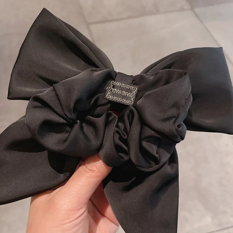 Vintage Red Satin Bow Elastic Hair Bands for Women