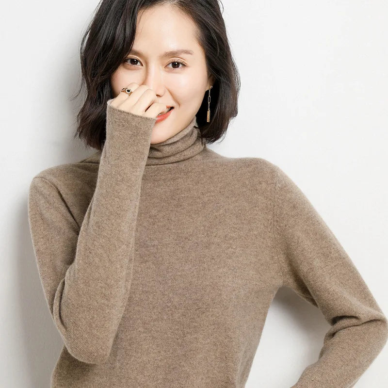 Wool Turtleneck Sweater With Stacked Collar for Women