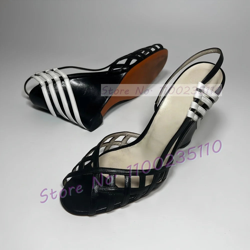 Two Tone Peep Toe Cross Strap Wedge Sandals For Women