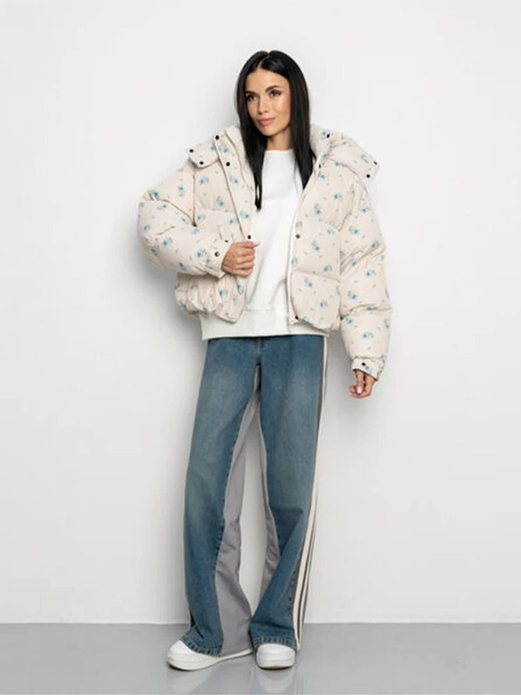 Casual Printed Zip Front Hoodie Jacket for Women