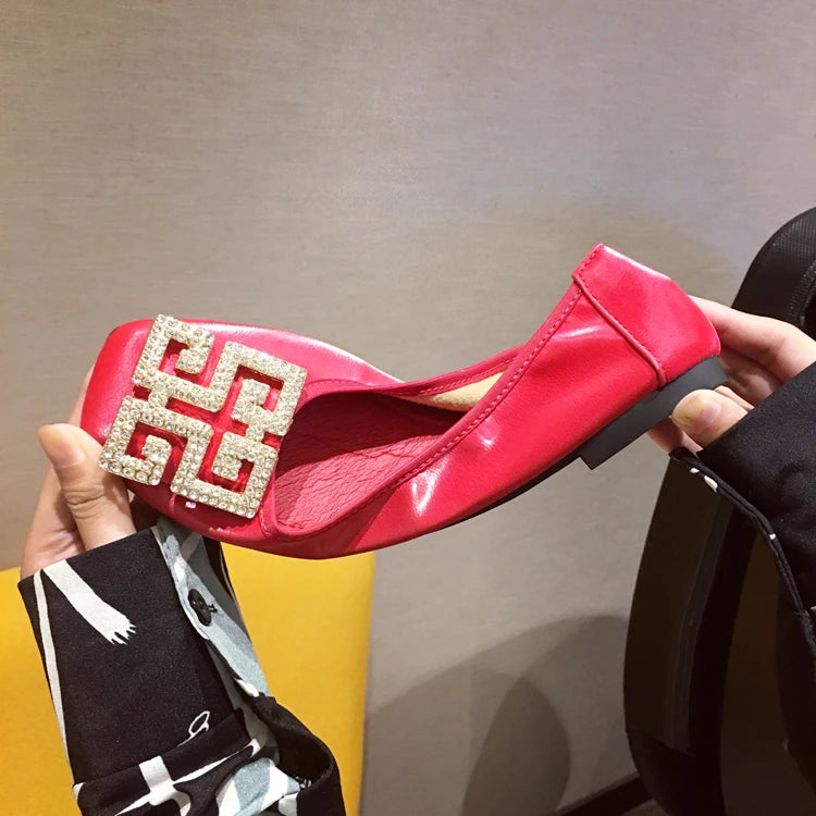 Rhinestone Buckle Square Toe Slip On Flats for Women