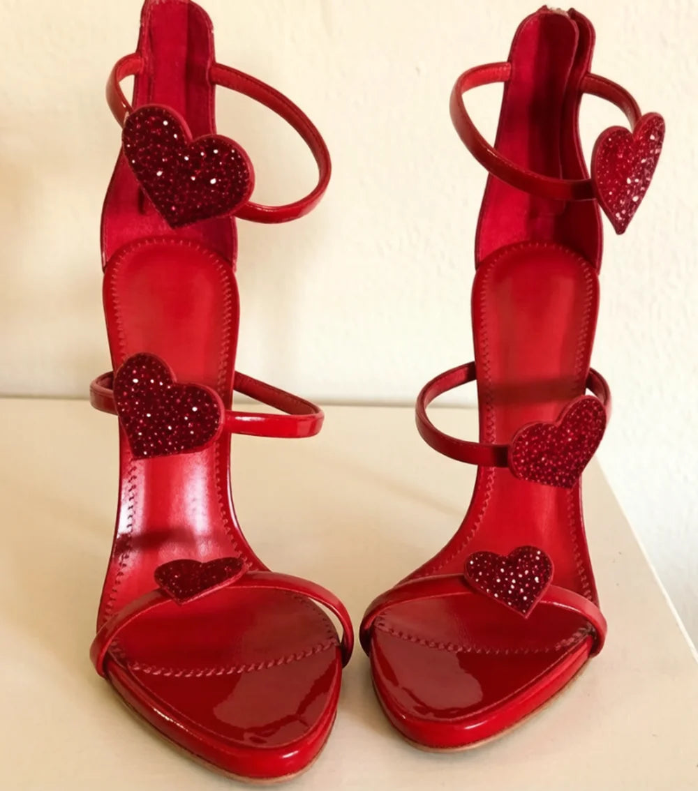 Open Toe Patent Leather Stiletto Sandals With Lip Embellishments for Women