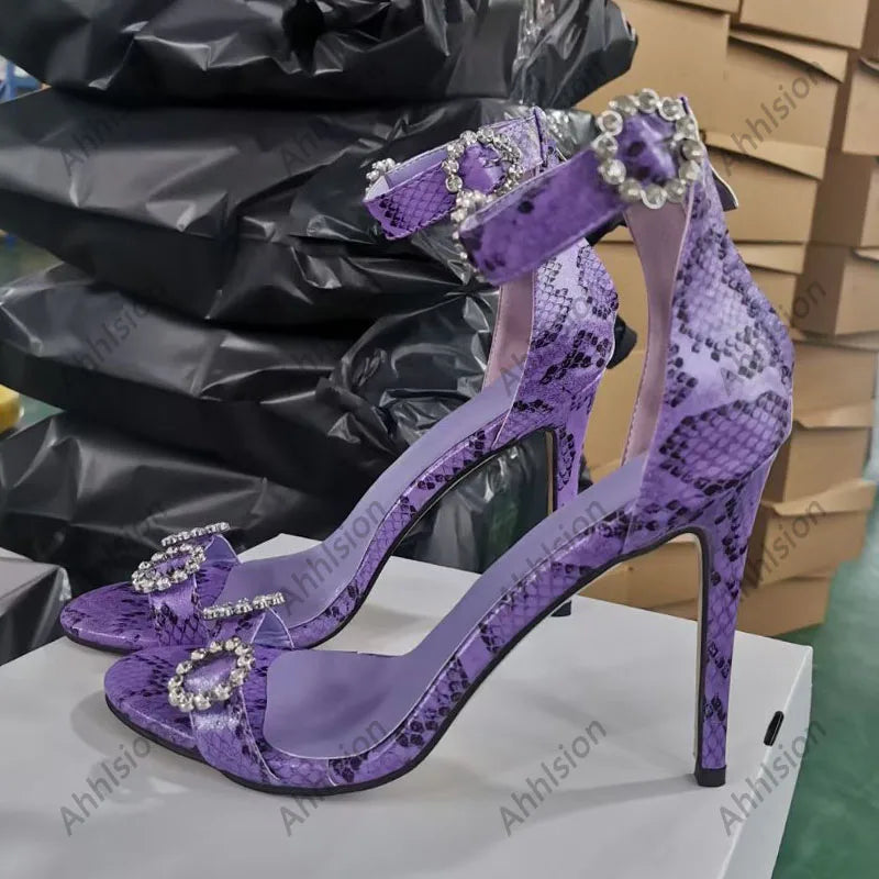 Elegant Purple Crystal Zippered Stiletto Sandals For Women