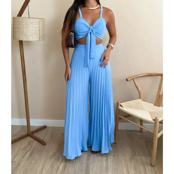 2 Piece Pants Set Women Streetwear Fashion Versatile Sleeveless Camisole Vest and Loose Wide Leg Trousers Suit Summer 2025 New
