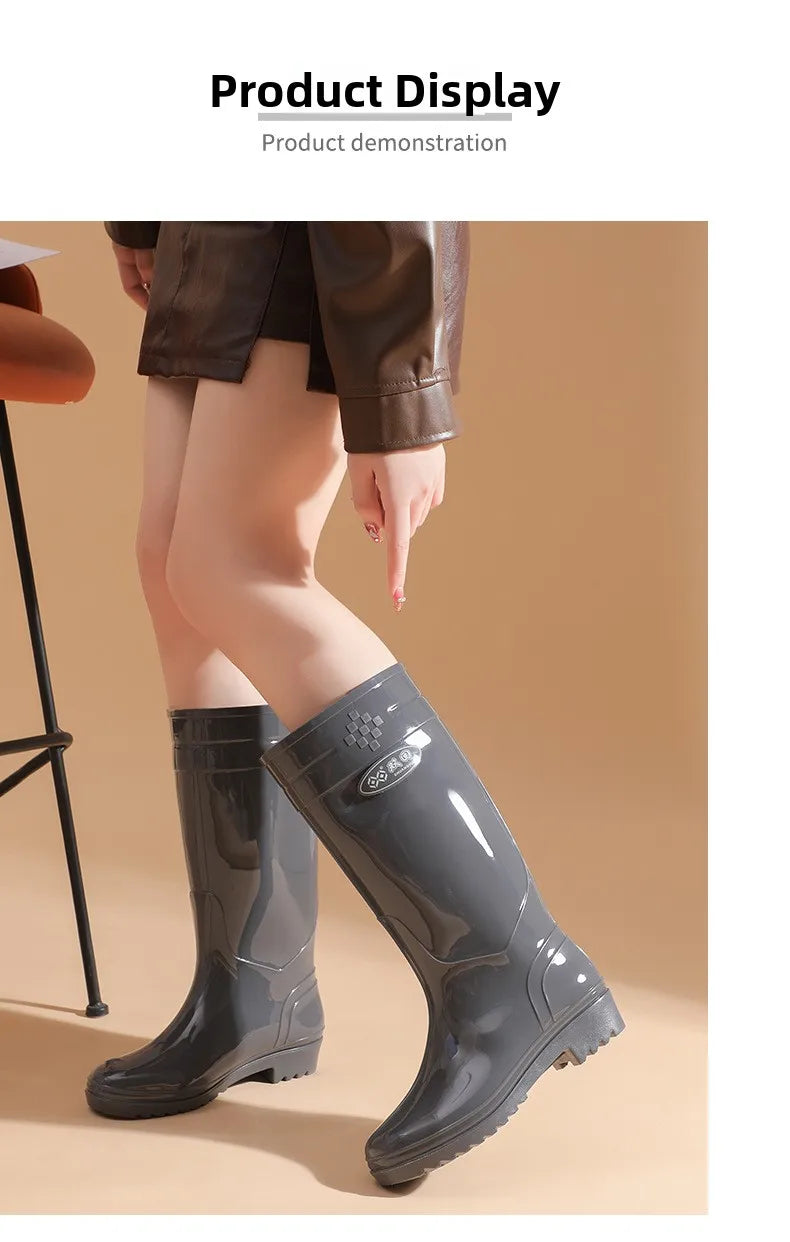 Bright Green Knee High Rain Boots With Antislip Sole for Women