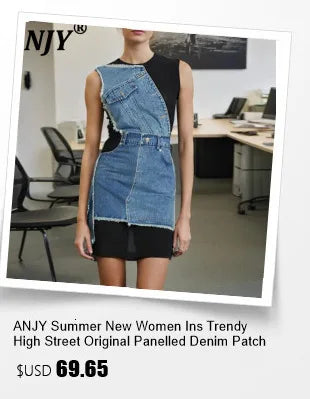 ANJY Summer New Women Y2K Streetwear Ins Fashion Sexy Hot Lace Patchwork Denim Camisole Vest Casual Drawstring Fifth Pants A7219