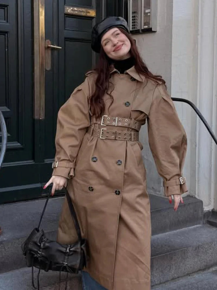 Chic Punk Trench Coat For Women Full Sleeve Loose Hooded Crop Jacket Lapel Bat Sleeve Long Coats 2025 New Lady Y2k Fall Outwears