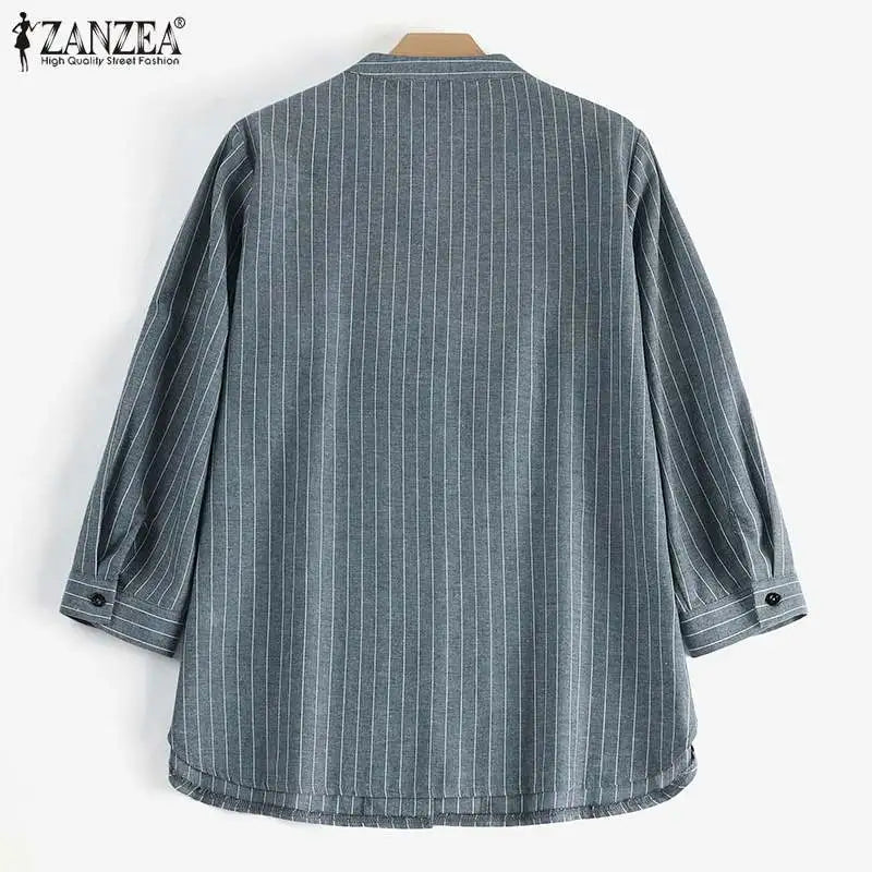 ZANZEA Fashion Stripe Printed Shirt Summer  3/4 Sleeve V-Neck Blouse Female Casual Blusas Mujer Woman Elegant Loose Korean Tops