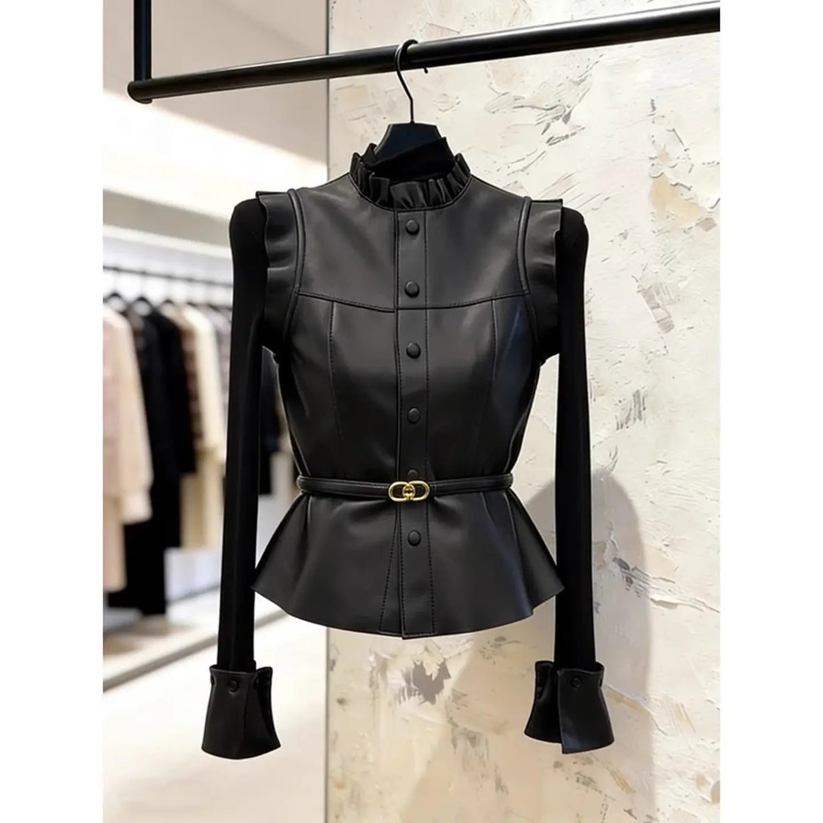 Vintage Black Ruffle Single Breasted Sleeveless Vest For Women